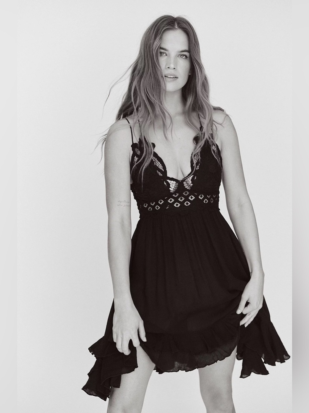Free People Black Lace-Trim Slip Dress